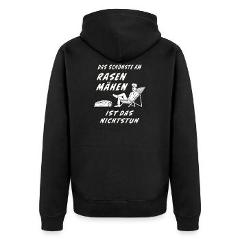 RASENROBOTER RASEN MÄHEN - Unisex Premium Bio Zip Hoodie - Schwarz - Hinten - Nico (187cm)