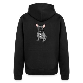 Französische Bulldogge | French Bulldog - Unisex Premium Bio Zip Hoodie - Schwarz - Hinten - Nico (187cm)