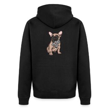 Französische Bulldogge | French Bulldog - Unisex Premium Bio Zip Hoodie - Schwarz - Hinten - Nico (187cm)