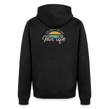 Live Wild Van Dwellers Van life Nomads - Unisex Premium Bio Zip Hoodie - Schwarz - Hinten - Nico (187cm)