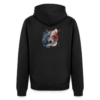 Wolf American Flag USA America - Unisex Premium Bio Zip Hoodie - Schwarz - Hinten - Nico (187cm)