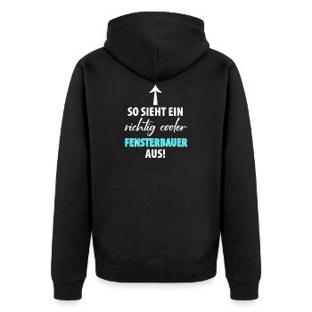 Fenstermonteur Fenster Fensterbauer Baustelle - Unisex Premium Bio Zip Hoodie - Schwarz - Hinten - Nico (187cm)