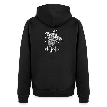Sugar skull The Boss - Unisex Premium Bio Zip Hoodie - Schwarz - Hinten - Nico (187cm)