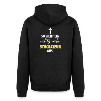 Stuckateur Gipser Stukkateur Verputzer Geschenk - Unisex Premium Bio Zip Hoodie - Schwarz - Hinten - Nico (187cm)