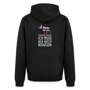 Ich Muss Gar Nix Ich Muss Nur Nach Norwegen Norge - Unisex Premium Bio Zip Hoodie - Schwarz - Hinten - Nico (187cm)