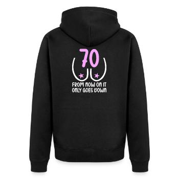 70 years of gravity it goes downhill 70 years 70. - Unisex Premium Organic Zip Hoodie - black - Back - Nico (187cm)