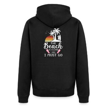 Der Strand ruft und ich muss gehen, cooler Sommer - Unisex Premium Bio Zip Hoodie - Schwarz - Hinten - Nico (187cm)