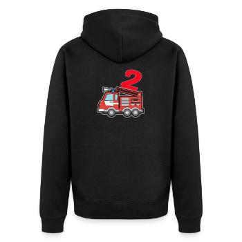 Ich bin schon 2 | 2. Geburtstag Feuerwehr Jungen - Unisex Premium Bio Zip Hoodie - Schwarz - Hinten - Nico (187cm)