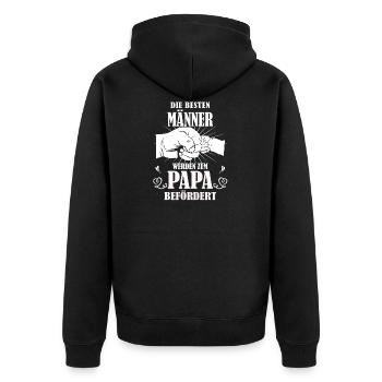 DIE BESTEN MÄNNER WERDEN ZUM PAPA BEFÖRDERT - Unisex Premium Bio Zip Hoodie - Schwarz - Hinten - Nico (187cm)