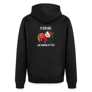 Frohe Weihnachten Faultier mit Weihnachtssweater - Unisex Premium Bio Zip Hoodie - Schwarz - Hinten - Nico (187cm)
