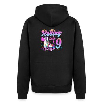 Kinder Geburtstagsshirt 9. Geburtstag Rollschuhe - Unisex Premium Bio Zip Hoodie - Schwarz - Hinten - Nico (187cm)