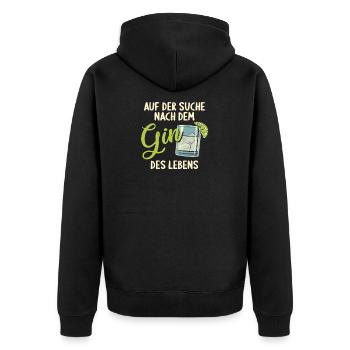 Gin Auf der Suche nach dem Gin des Lebens Gin - Unisex Premium Bio Zip Hoodie - Schwarz - Hinten - Nico (187cm)