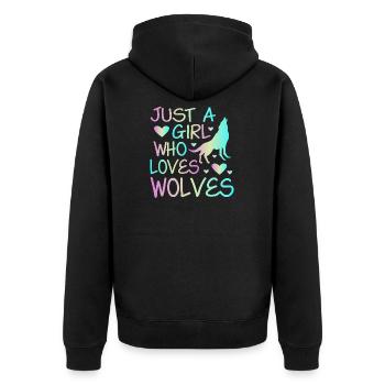 Just A Girl Who Loves Wolves - Unisex Premium Bio Zip Hoodie - Schwarz - Hinten - Nico (187cm)