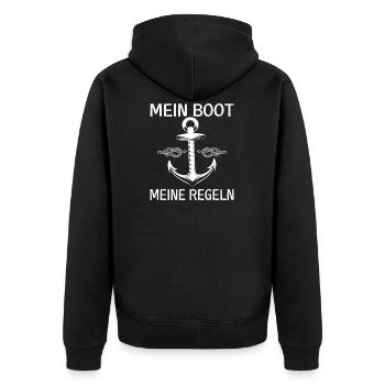 Mein Boot Meine Regeln Anker Kapitän Segelboot - Unisex Premium Bio Zip Hoodie - Schwarz - Hinten - Nico (187cm)