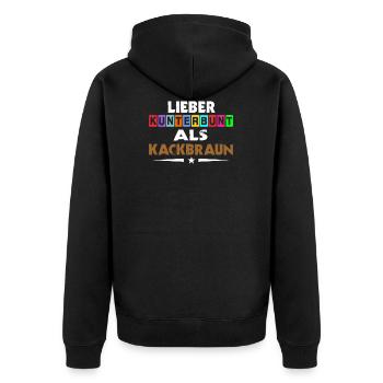 Lieber Kunterbunt Als Kackbraun Gegen Rechts - Unisex Premium Bio Zip Hoodie - Schwarz - Hinten - Nico (187cm)