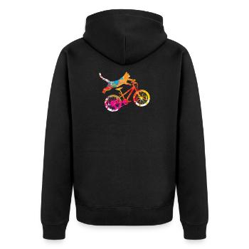 Vintage Katze Fahrrad Wasserfarben Geschenk - Unisex Premium Bio Zip Hoodie - Schwarz - Hinten - Nico (187cm)