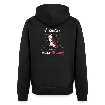 Keine Hundehaare das ist Husky Glitzer - Unisex Premium Bio Zip Hoodie - Schwarz - Hinten - Nico (187cm)