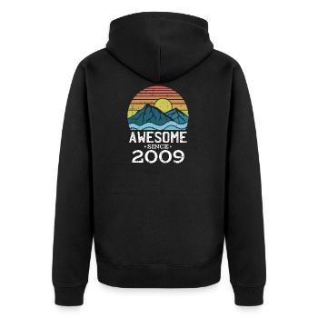 Vintage 2009 09 Birthday Retro Vintage Gift - Unisex Premium Organic Zip Hoodie - black - Back - Nico (187cm)