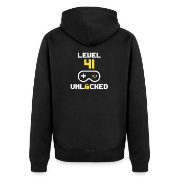 Level 41 unlocked | 41 years old gamer birthday - Unisex Premium Organic Zip Hoodie - black - Back - Nico (187cm)