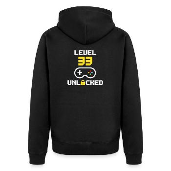 Level 33 freigeschaltet | 33 Jahre alter Spielergeburtstag - Unisex Premium Bio Zip Hoodie - Schwarz - Hinten - Nico (187cm)
