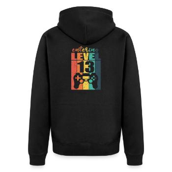 Level 13 Gaming Controller 13. Geburtstag - Unisex Premium Bio Zip Hoodie - Schwarz - Hinten - Nico (187cm)
