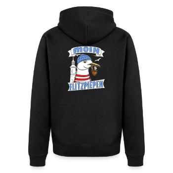MÖWE MOIN FLITZPIEPEN - Unisex Premium Bio Zip Hoodie - Schwarz - Hinten - Nico (187cm)