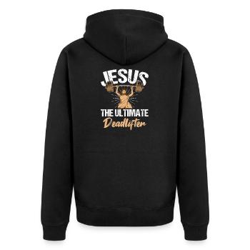 Jesus Ultimate Deadlifter - Gift - Unisex Premium Organic Zip Hoodie - black - Back - Nico (187cm)
