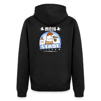 MÖWE MOIN STADE - Unisex Premium Bio Zip Hoodie - Schwarz - Hinten - Nico (187cm)
