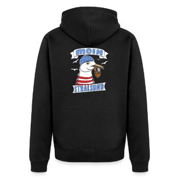 MÖWE MOIN STRALSUND - Unisex Premium Bio Zip Hoodie - Schwarz - Hinten - Nico (187cm)