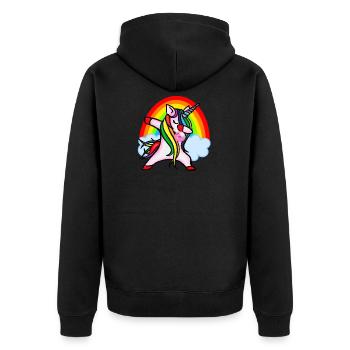 Dabbing Unicorn with Chewing Gum Rainbow dabbing - Unisex Premium Organic Zip Hoodie - black - Back - Nico (187cm)