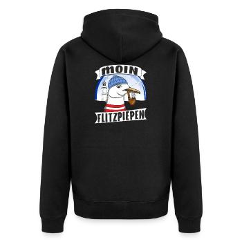 MÖWE MOIN FLITZPIEPEN - Unisex Premium Bio Zip Hoodie - Schwarz - Hinten - Nico (187cm)