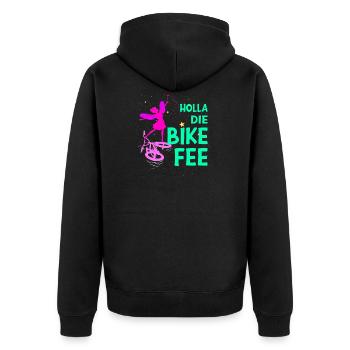 "Die Tanzende" Holla die Bikefee | Biker Fee - Unisex Premium Bio Zip Hoodie - Schwarz - Hinten - Nico (187cm)