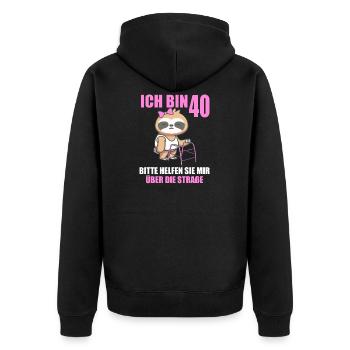 40 bitte helfen Sie mir über Straße 40. Geburtstag - Unisex Premium Bio Zip Hoodie - Schwarz - Hinten - Nico (187cm)