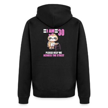 30 bitte helfen Sie mir über Straße 30. Geburtstag - Unisex Premium Bio Zip Hoodie - Schwarz - Hinten - Nico (187cm)