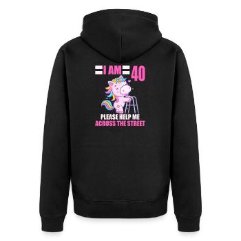 40 bitte helfen Sie mir über Straße 40. Geburtstag - Unisex Premium Bio Zip Hoodie - Schwarz - Hinten - Nico (187cm)