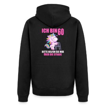 60 bitte helfen Sie mir über Straße 60. Geburtstag - Unisex Premium Bio Zip Hoodie - Schwarz - Hinten - Nico (187cm)