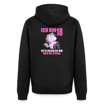 18 bitte helfen Sie mir über Straße 18. Geburtstag - Unisex Premium Bio Zip Hoodie - Schwarz - Hinten - Nico (187cm)