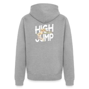 Hochsprung - Hochspringer - Unisex Premium Bio Zip Hoodie - Grau meliert - Hinten - Nico (187cm)