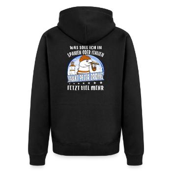 SANKT PETER ORDING - Unisex Premium Bio Zip Hoodie - Schwarz - Hinten - Nico (187cm)