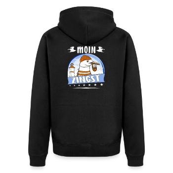 MÖWE MOIN ZINGST - Unisex Premium Bio Zip Hoodie - Schwarz - Hinten - Nico (187cm)