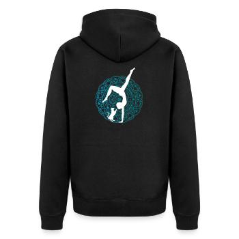 Women's Yoga Outfit with Cat Yoga Pilates Qi Gong - Unisex Premium Organic Zip Hoodie - black - Back - Nico (187cm)
