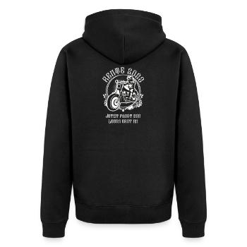 Rente 2022 Motorradfahrer Opa Rentner Geschenk - Unisex Premium Bio Zip Hoodie - Schwarz - Hinten - Nico (187cm)
