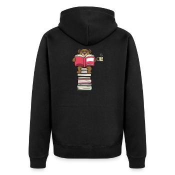 Funny Bear Reading Books and Drinking Tea - Unisex Premium Organic Zip Hoodie - black - Back - Nico (187cm)