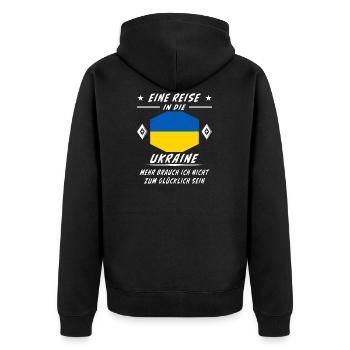 EINE REISE IN DIE UKRAINE - Unisex Premium Bio Zip Hoodie - Schwarz - Hinten - Nico (187cm)