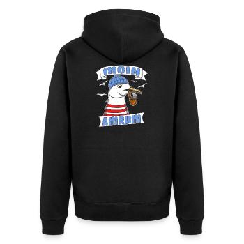 3886 MÖWE MOIN AMRUM - Unisex Premium Bio Zip Hoodie - Schwarz - Hinten - Nico (187cm)