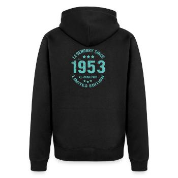 1953 Jahrgang Geburtstag - Unisex Premium Bio Zip Hoodie - Schwarz - Hinten - Nico (187cm)