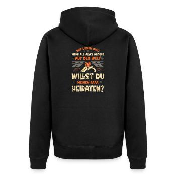 Heiratsantrag Stiefvater - Unisex Premium Bio Zip Hoodie - Schwarz - Hinten - Nico (187cm)