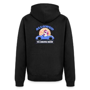 Allowed To Drive Now Driver's License Unicorn Teen - Unisex Premium Bio Zip Hoodie - Schwarz - Hinten - Nico (187cm)
