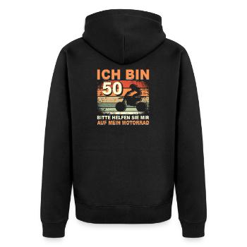 Ich bin 50 Jahre Motorrad 50 Geburtstag Geschenk - Unisex Premium Bio Zip Hoodie - Schwarz - Hinten - Nico (187cm)