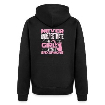Saxophone Girl - Unisex Premium Organic Zip Hoodie - black - Back - Nico (187cm)